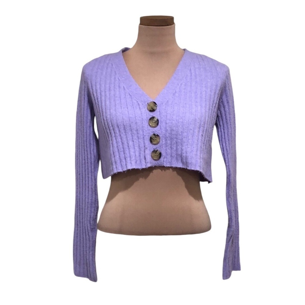 Urban Outfitters Cardigan Sweater Size Small Pastel Purple Ribbed Cropped